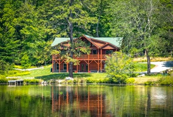 lakefront log home in mills river nc