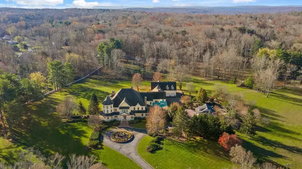 Fairytale chateau aerial shot.