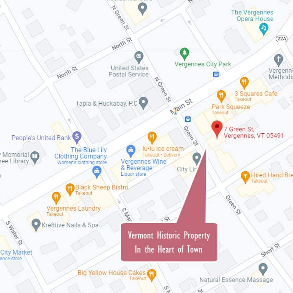 Downtown Map of Vergennes, Vermont showing the location of this Vermont Historic Property