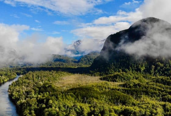 Fog lifting over the Private Patagonia Kingdom